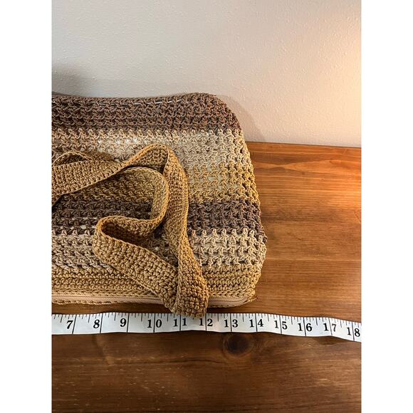 The Sak Crochet Shoulder Bag Tan Brown Ombré Boho Beach Tote Purse Zip Pocket - Picture 8 of 11